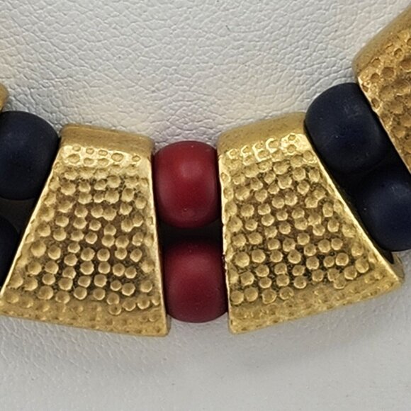 Retro Red Blue And Gold Tone Choker Necklace - Picture 4 of 5